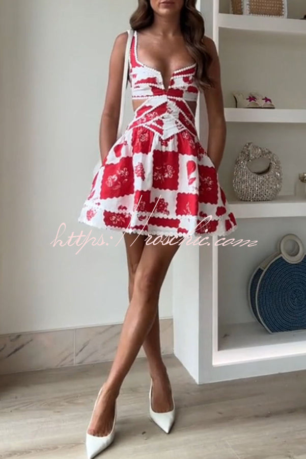 50% RABATT | BlossomRaya™ | Lucia Leinen Cutout Minikleid mit Zierborte