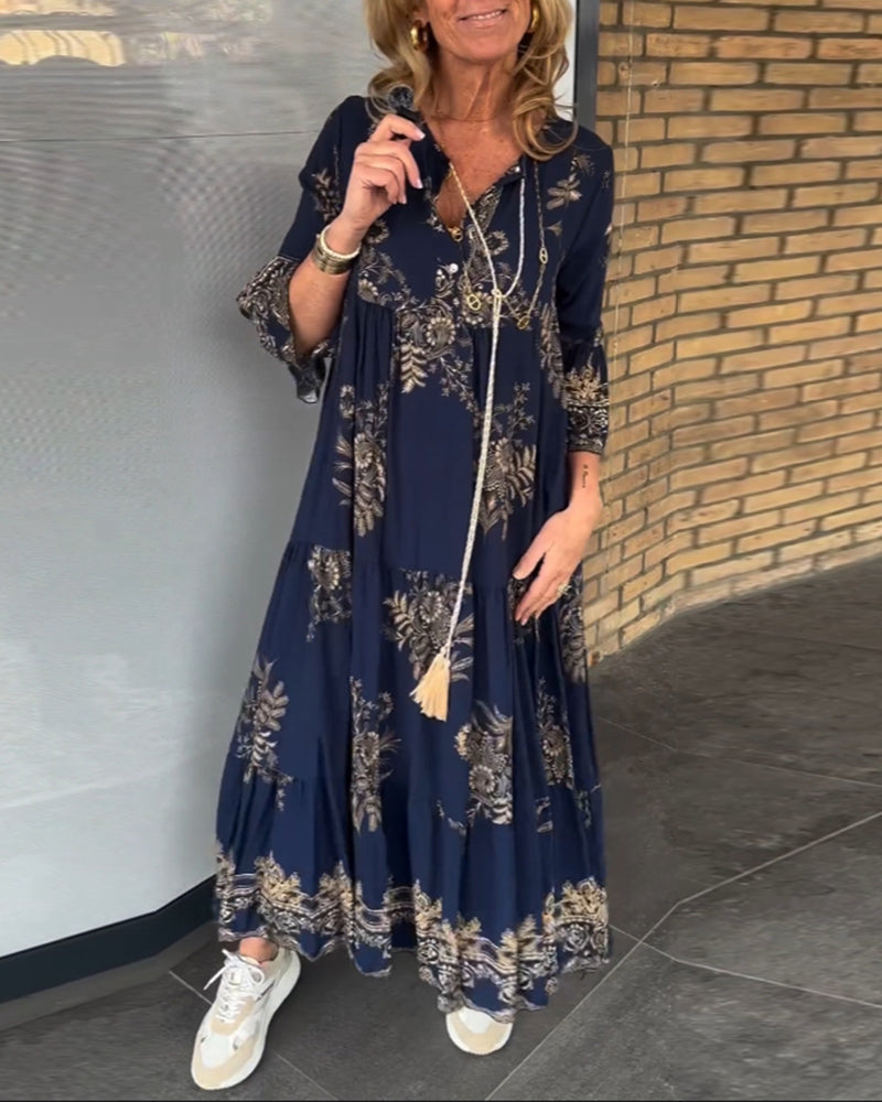 Manuela™ Lässiges Vintage-Kleid mit V-Ausschnitt