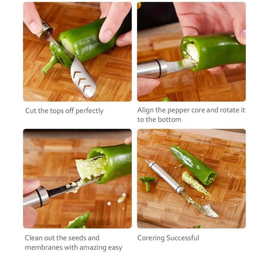 CoreCut® | PepperTool Entkerner Set – hochwertiges Küchenwerkzeug für Chilis, Paprika & mehr