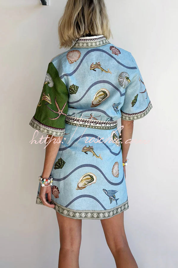 50% RABATT | TropiMuse™ | Deep Sea Leinenkleid mit Print & Taschen