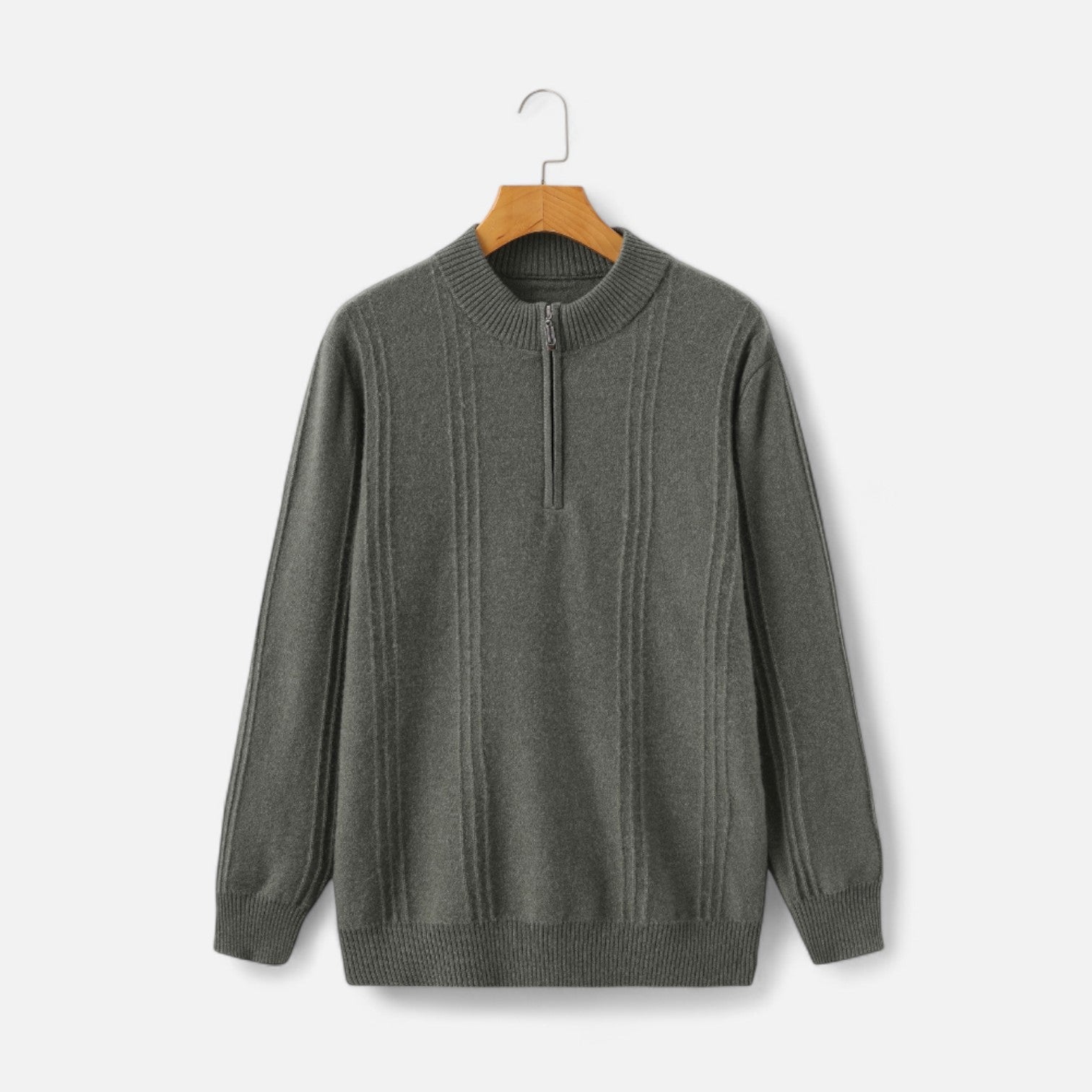 Men's Ribbed Half-Zip Cashmere - 100% Pure Cashmere, Discreet Luxury in Motion