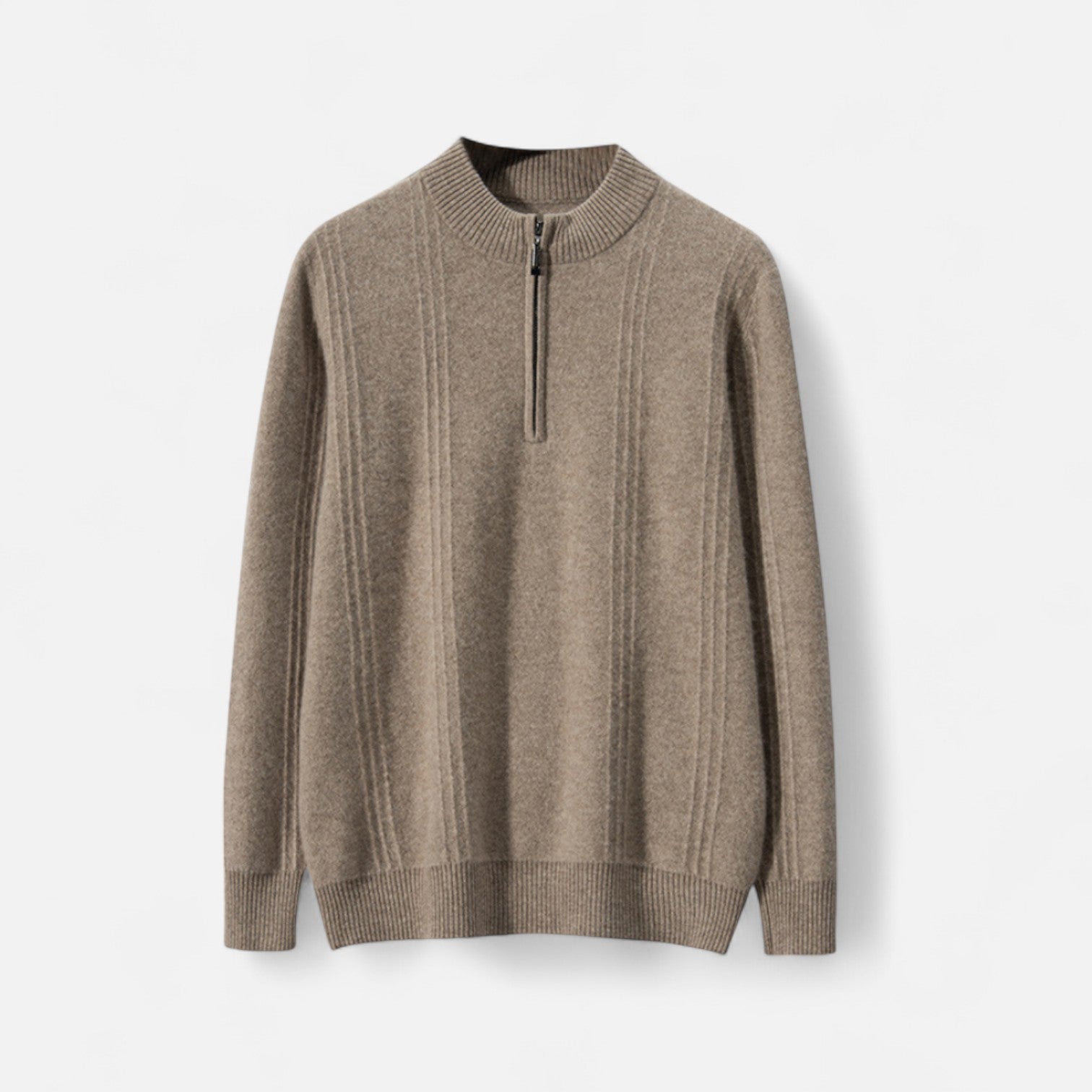 Men's Ribbed Half-Zip Cashmere - 100% Pure Cashmere, Discreet Luxury in Motion