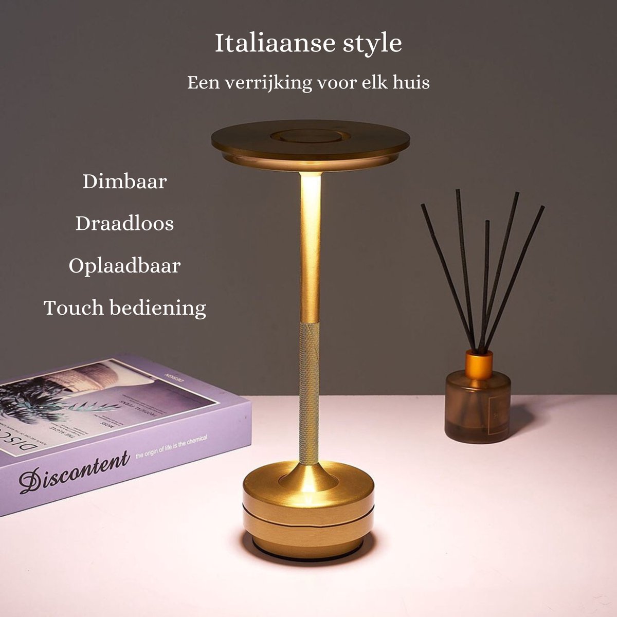 Moderne LED Tischlampe dimmbar in Schwarz, Gold und Silber, wiederaufladbare Designer Nachttischlampe für Wohnzimmer, Schlafzimmer und Büro