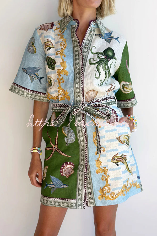 50% RABATT | TropiMuse™ | Deep Sea Leinenkleid mit Print & Taschen