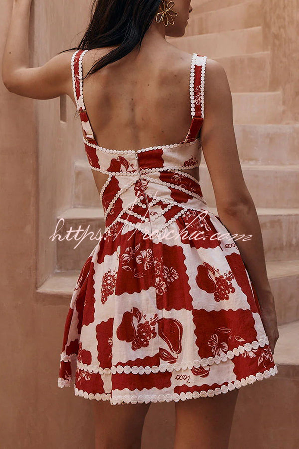 50% RABATT | BlossomRaya™ | Lucia Leinen Cutout Minikleid mit Zierborte