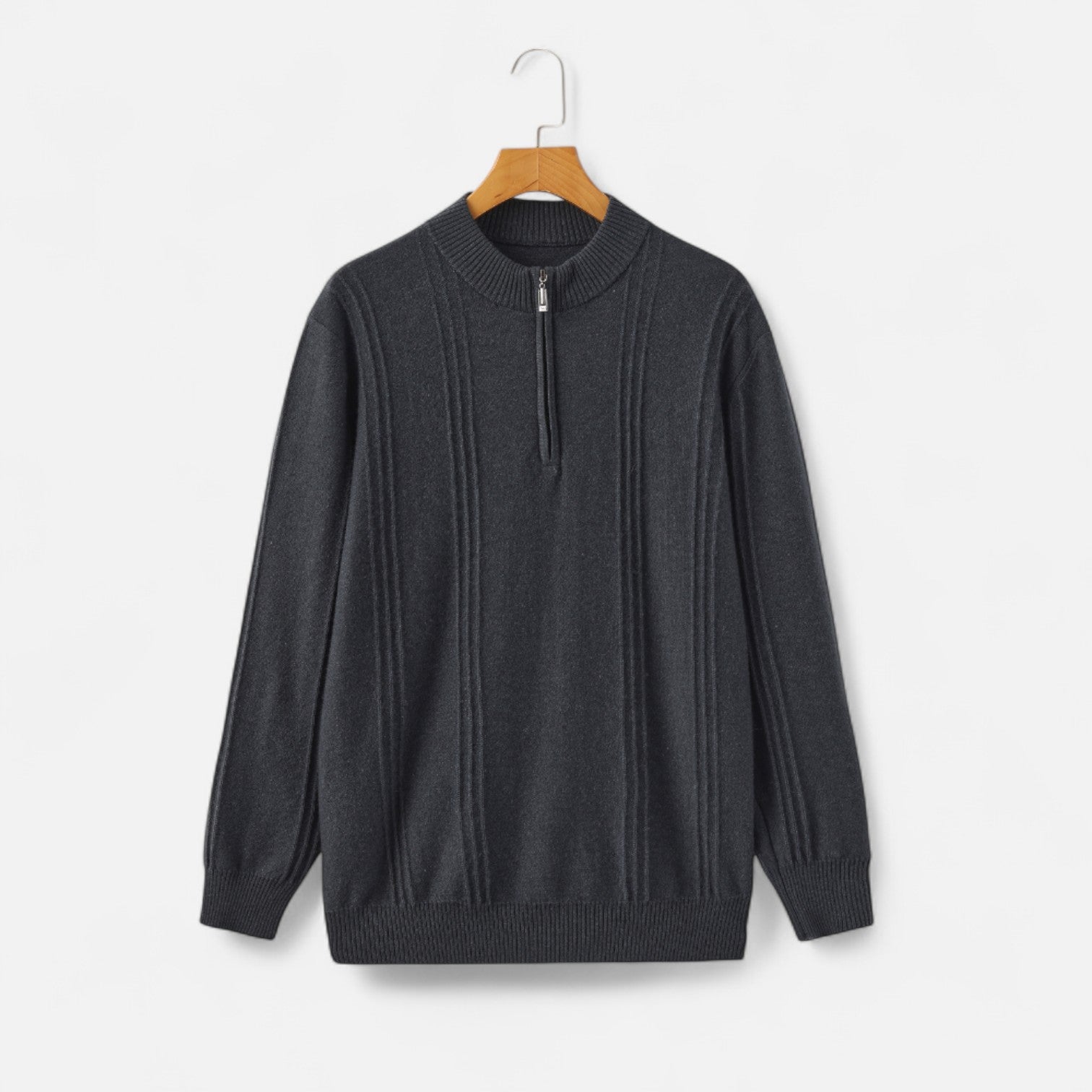 Men's Ribbed Half-Zip Cashmere - 100% Pure Cashmere, Discreet Luxury in Motion