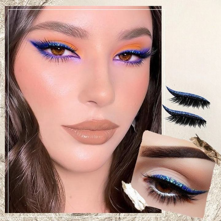 Glitzer-Eyeliner und künstliche Wimpern für dramatische Augen-Make-up-Looks