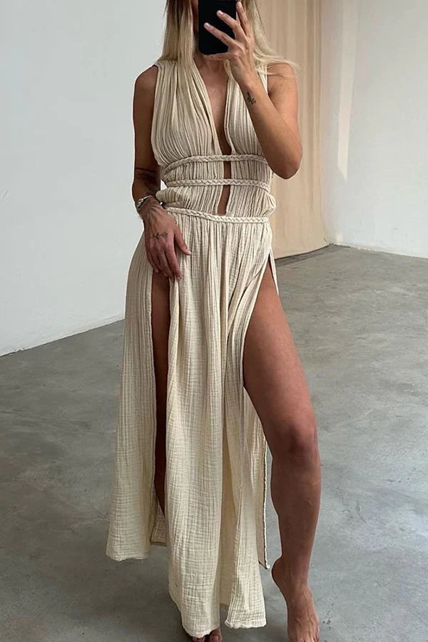 Braelith™ | Boho Leinen Kaftan Kleid