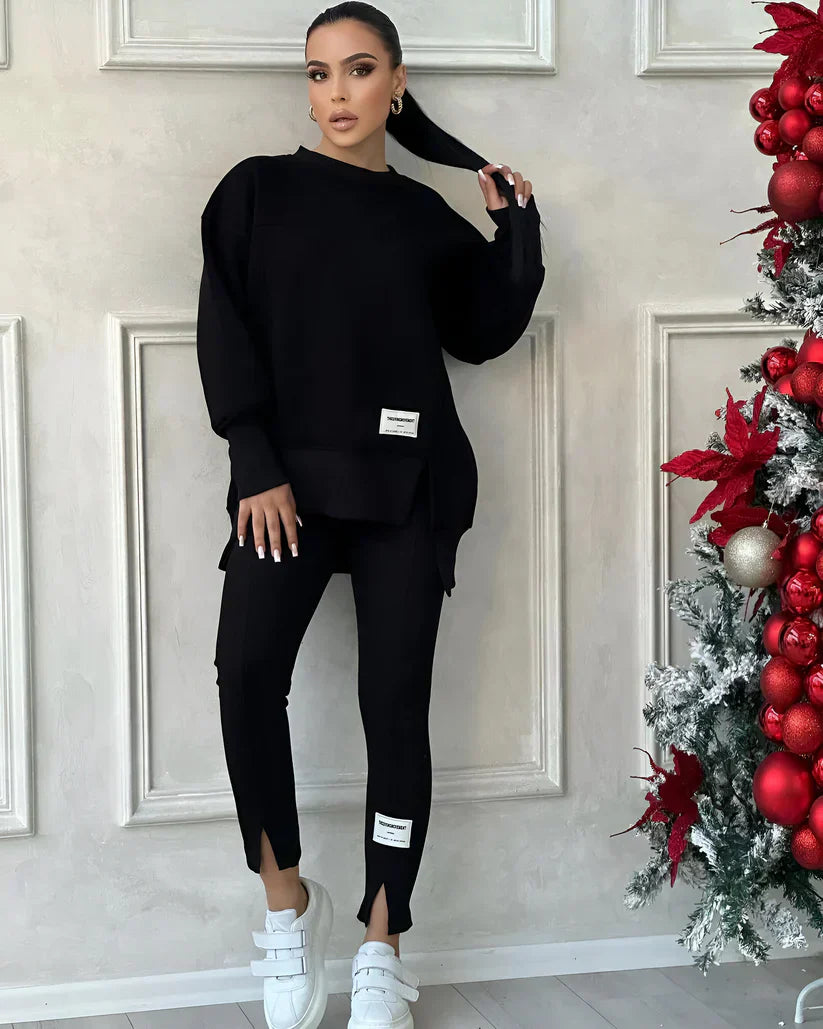 Damen Jogginganzug in Beige, zweiteiliges Set mit Oversize Sweatshirt und Leggings, bequeme Freizeitkleidung für Sport und Alltag