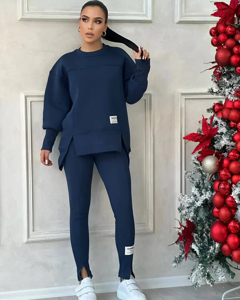 Damen Jogginganzug in Beige, zweiteiliges Set mit Oversize Sweatshirt und Leggings, bequeme Freizeitkleidung für Sport und Alltag