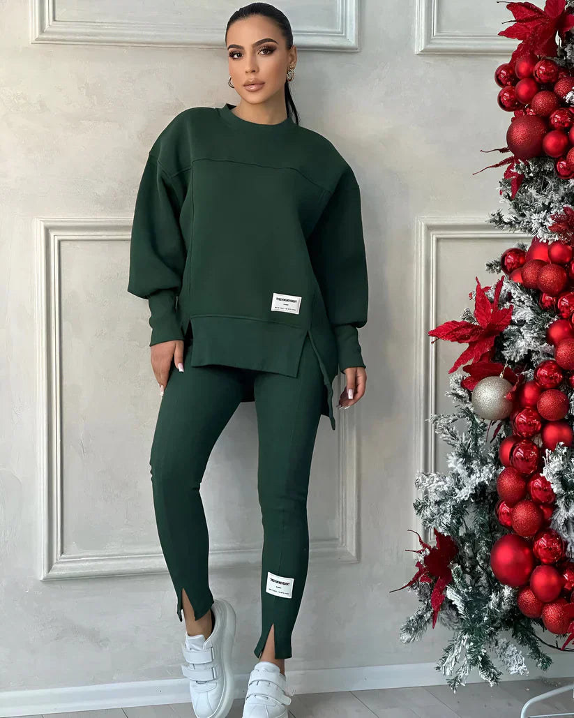 Damen Jogginganzug in Beige, zweiteiliges Set mit Oversize Sweatshirt und Leggings, bequeme Freizeitkleidung für Sport und Alltag