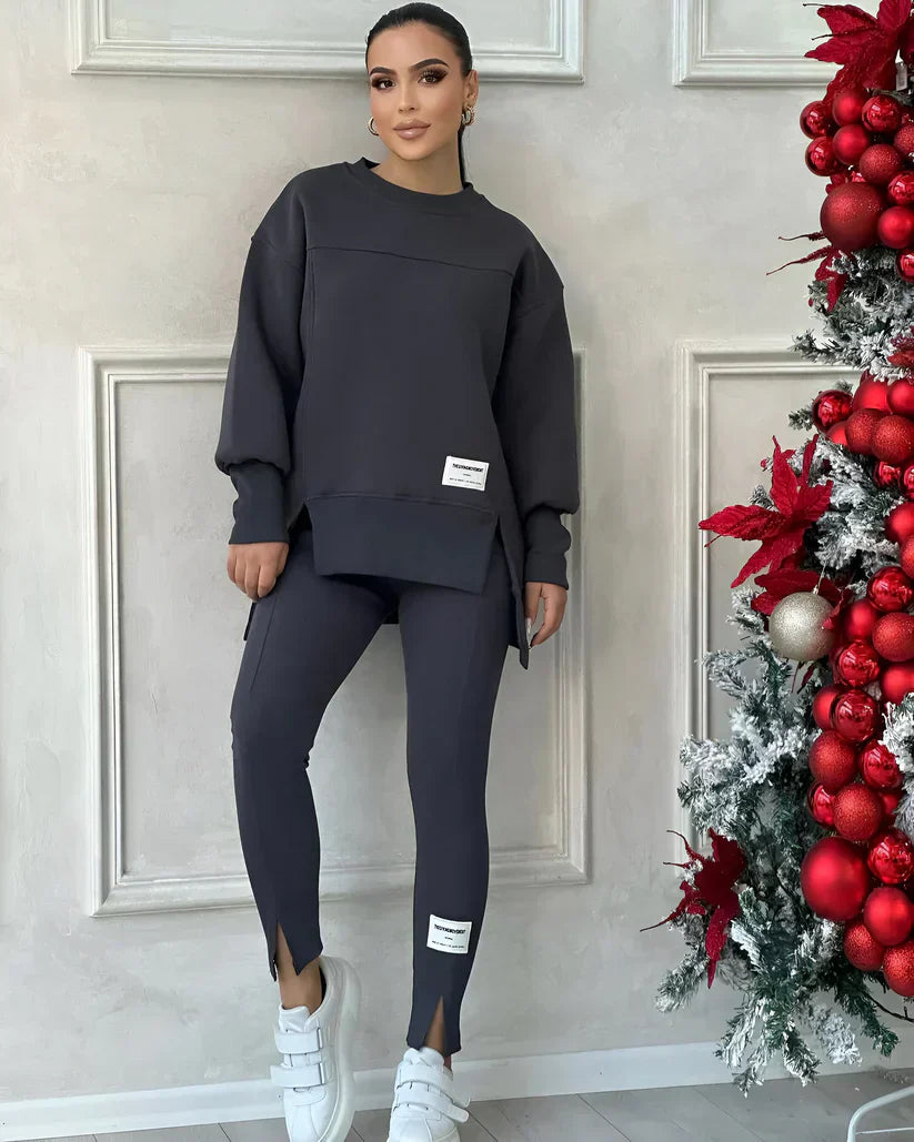 Damen Jogginganzug in Beige, zweiteiliges Set mit Oversize Sweatshirt und Leggings, bequeme Freizeitkleidung für Sport und Alltag