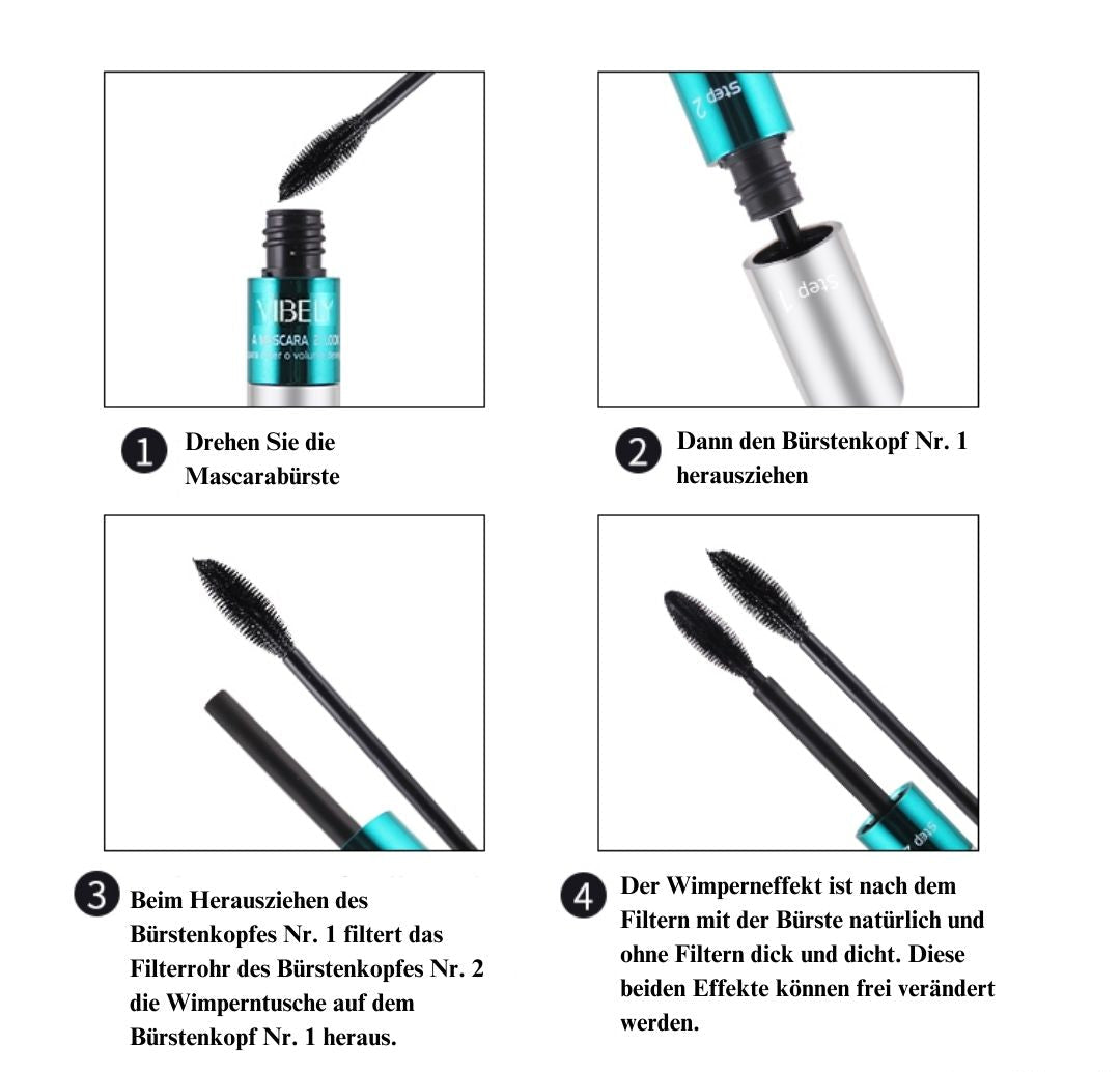 4D Silk Fiber Mascara wasserfest, langanhaltende Wimperntusche für voluminöse und verlängerte Wimpern, Make-up Mascara für Damen
