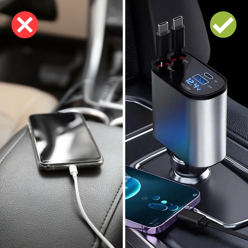 FlexCharge™ - Lade alle deine USB- und Lightning-kompatiblen Geräte während der Fahrt auf