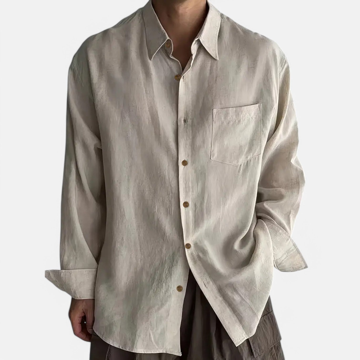 Casual Long Sleeve Linen Blend Shirt for Men