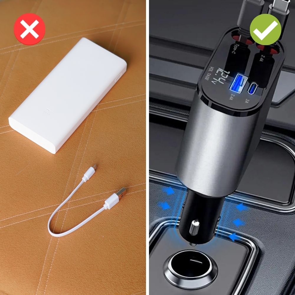 FlexCharge™ - Lade alle deine USB- und Lightning-kompatiblen Geräte während der Fahrt auf