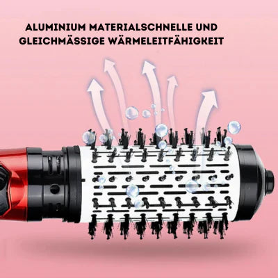 Elektrische rotierende Warmluftbürste in Rot mit austauschbarem Aufsatz – Stylinggerät für voluminöse Locken und glattes Haar