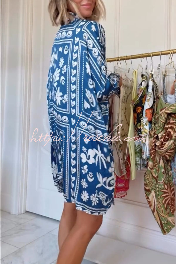 Knotique™ | Zenya Satin Hemd Minikleid mit Print & Taschen