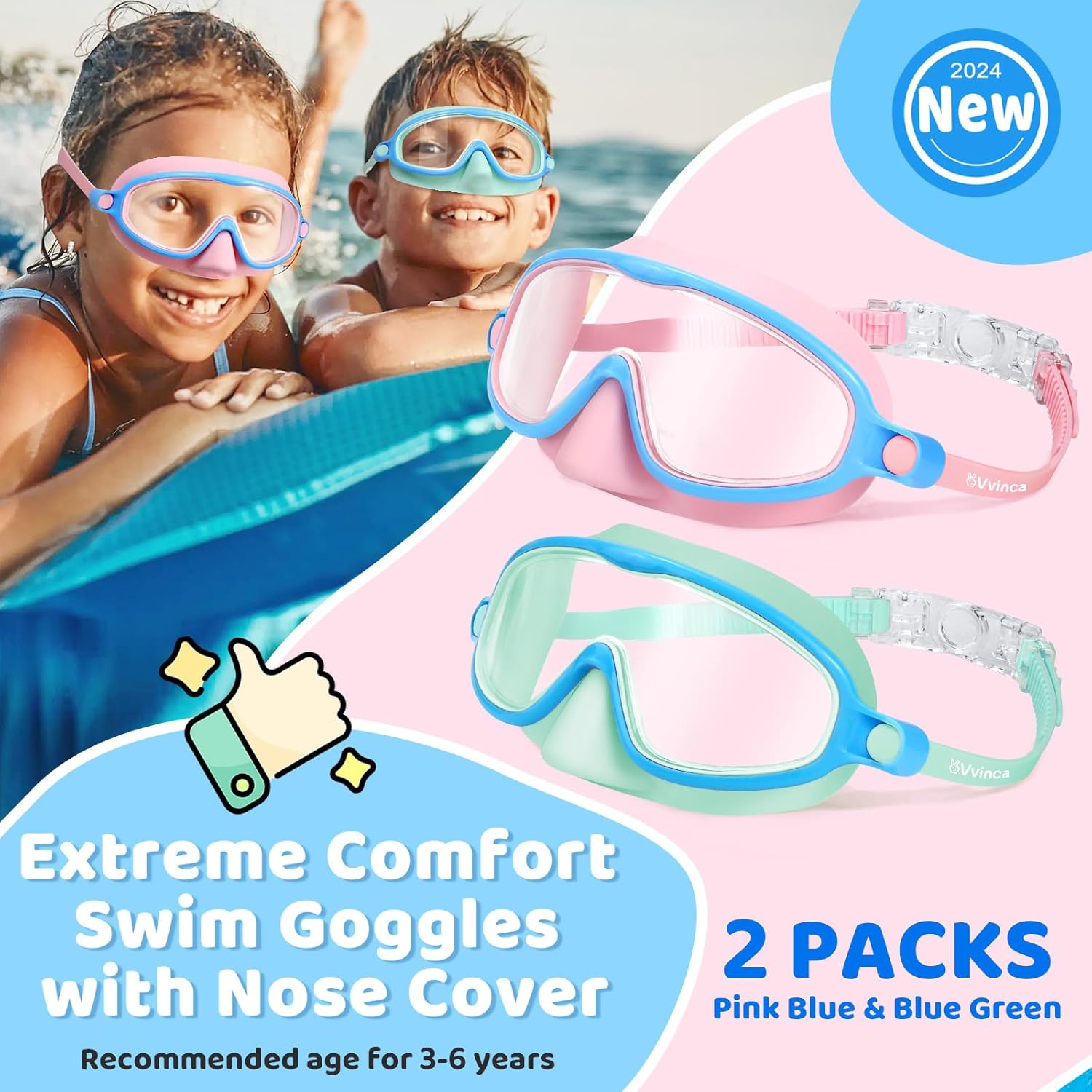 1+1 Gratis | EverDry™ | HD-Großrahmen-Schwimmbrille für Kinder