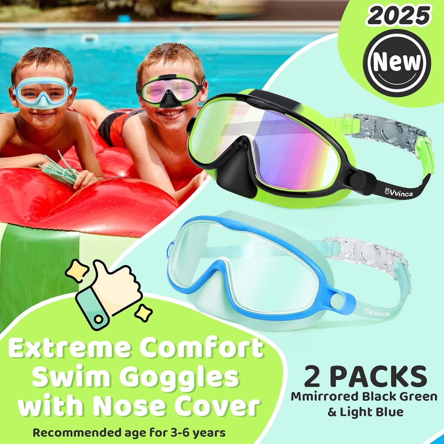 1+1 Gratis | EverDry™ | HD-Großrahmen-Schwimmbrille für Kinder