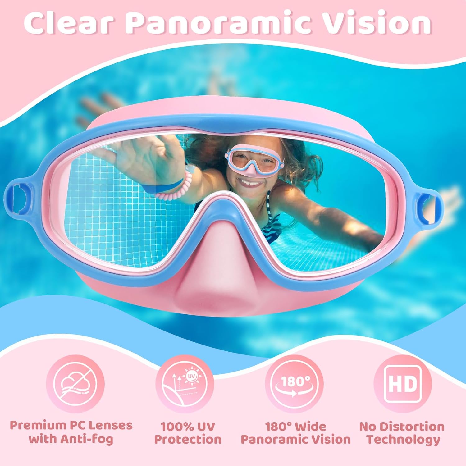 1+1 Gratis | EverDry™ | HD-Großrahmen-Schwimmbrille für Kinder