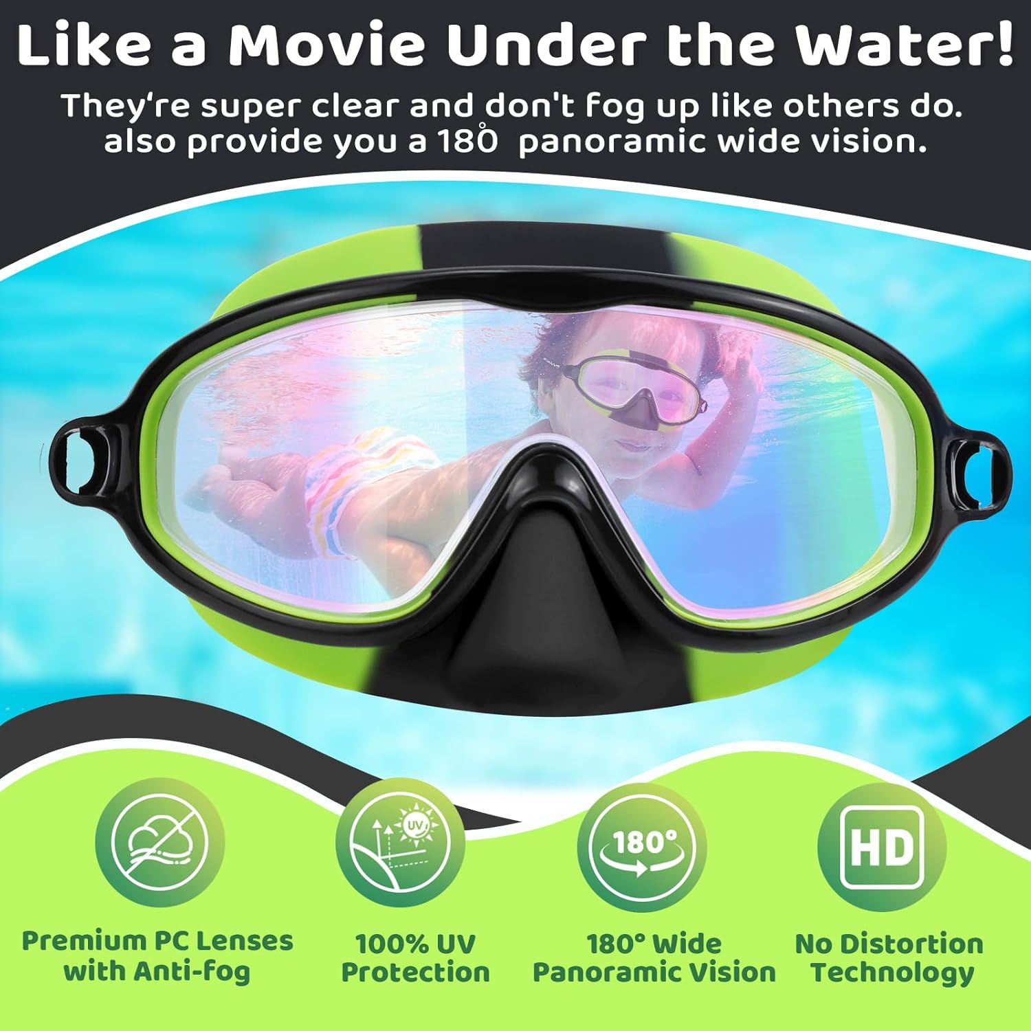 1+1 Gratis | EverDry™ | HD-Großrahmen-Schwimmbrille für Kinder