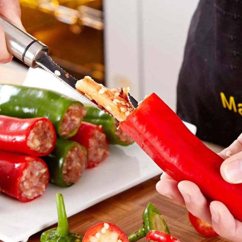 CoreCut® | PepperTool Entkerner Set – hochwertiges Küchenwerkzeug für Chilis, Paprika & mehr