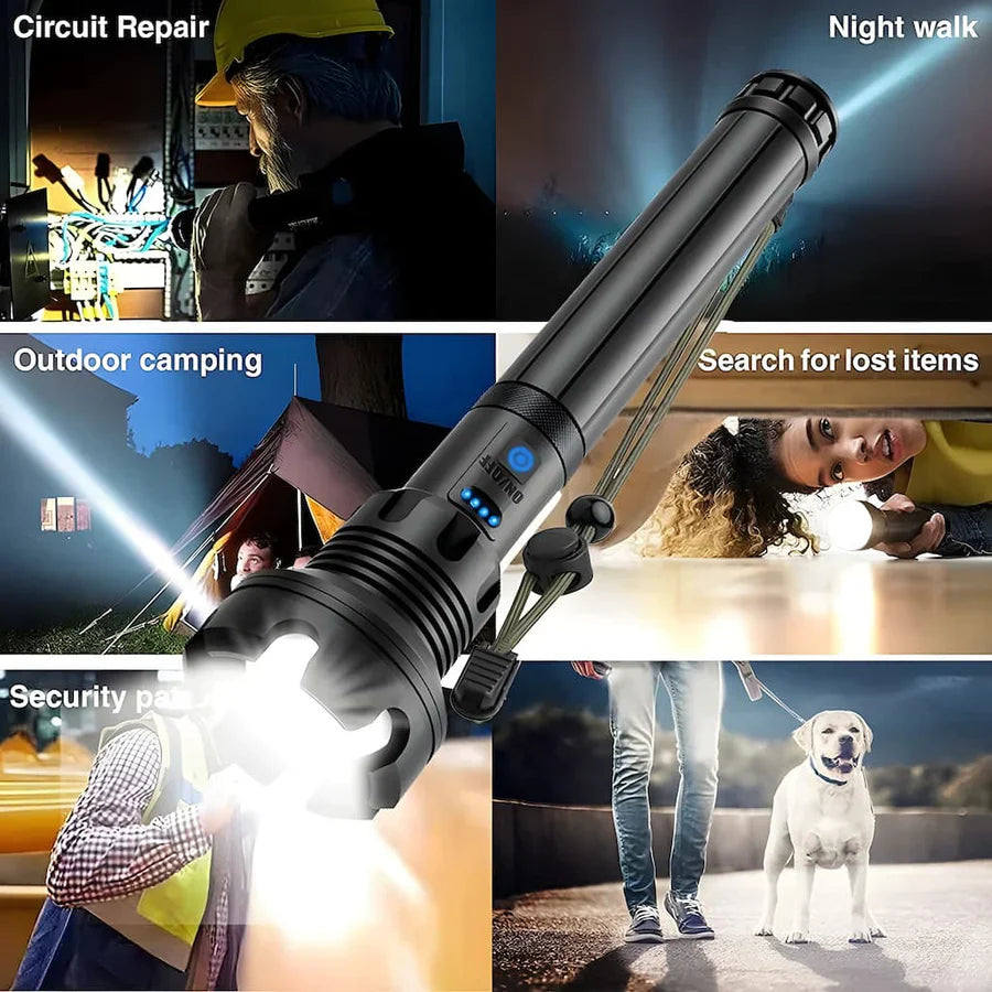 Ultrahelle LED Taschenlampe wiederaufladbar mit 4 Core Chips, wasserdichte taktische Taschenlampe für Outdoor, Camping, Wandern und Notfälle