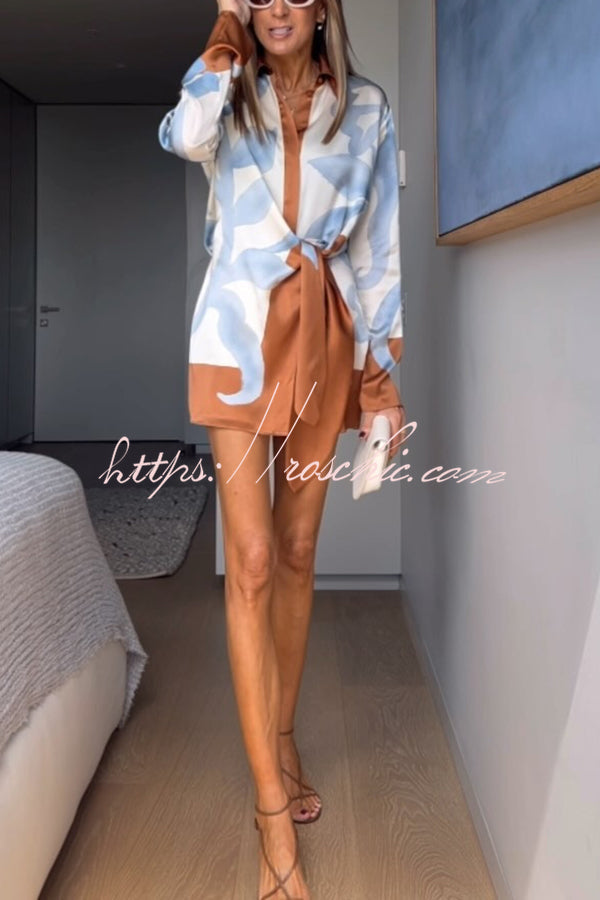 Floravida™ | Lake Days Satin Colorblock Print Hemdkleid