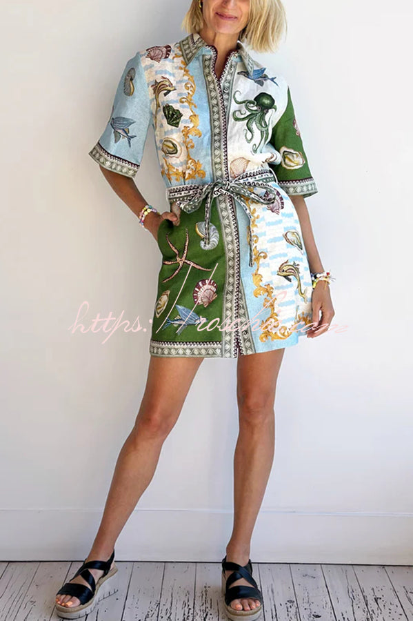 50% RABATT | TropiMuse™ | Deep Sea Leinenkleid mit Print & Taschen