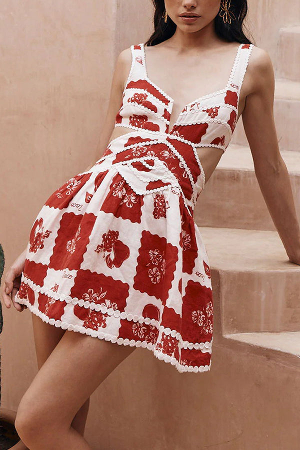 50% RABATT | BlossomRaya™ | Lucia Leinen Cutout Minikleid mit Zierborte
