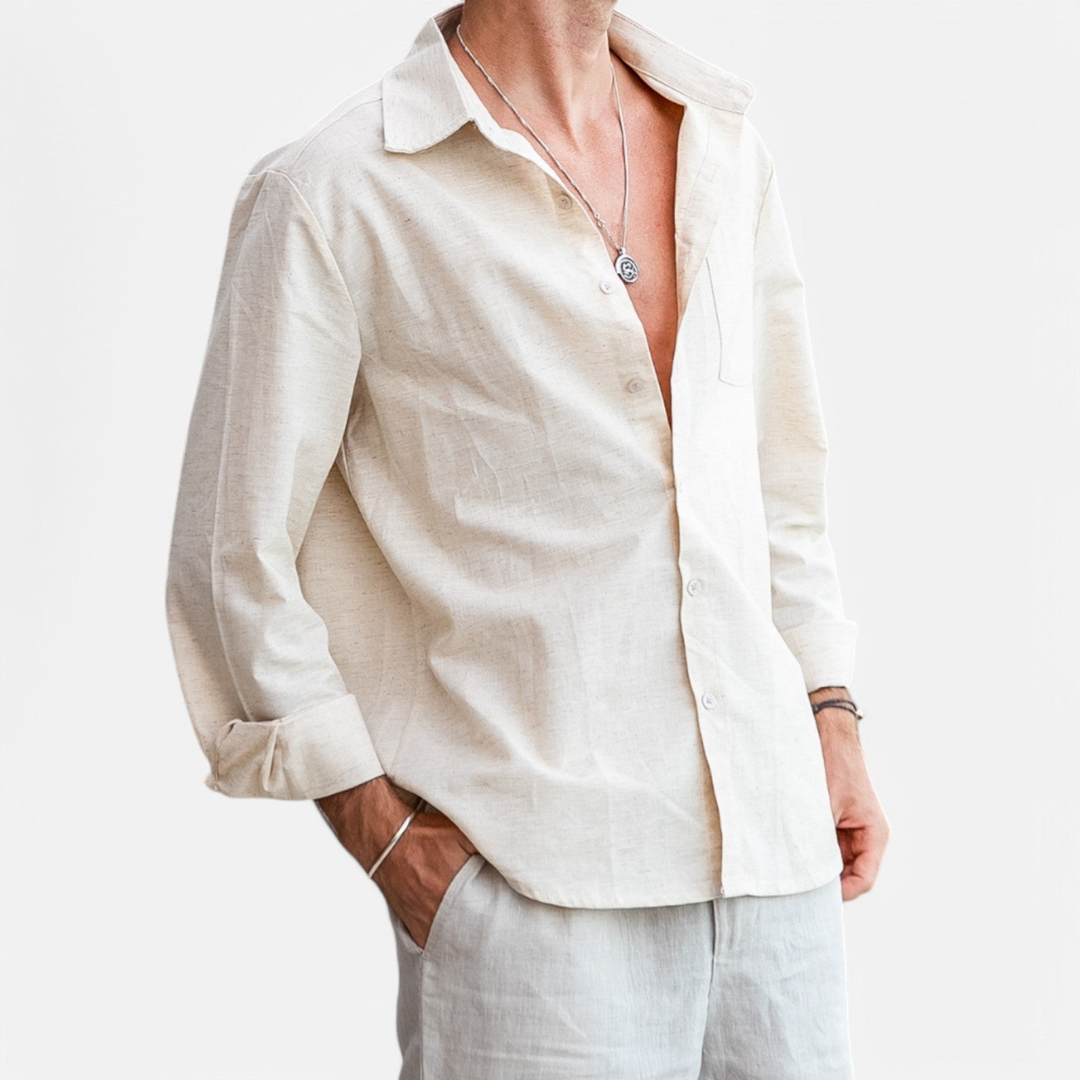 Pure Linen Long Sleeve Shirt for Men