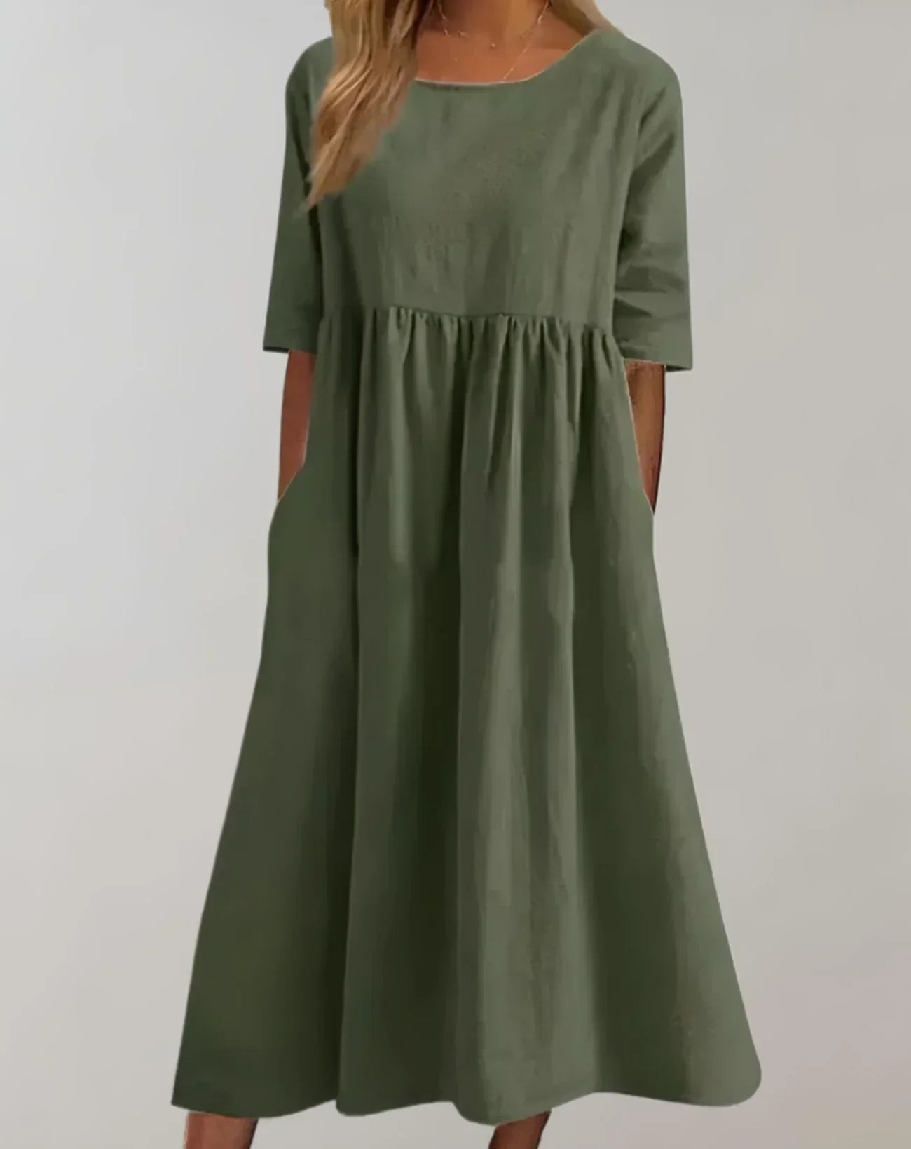 Sommerkleid Damen weiß, lockeres Midikleid mit halblangen Ärmeln und Seitentaschen, elegantes A-Linien Kleid für Freizeit und Urlaub