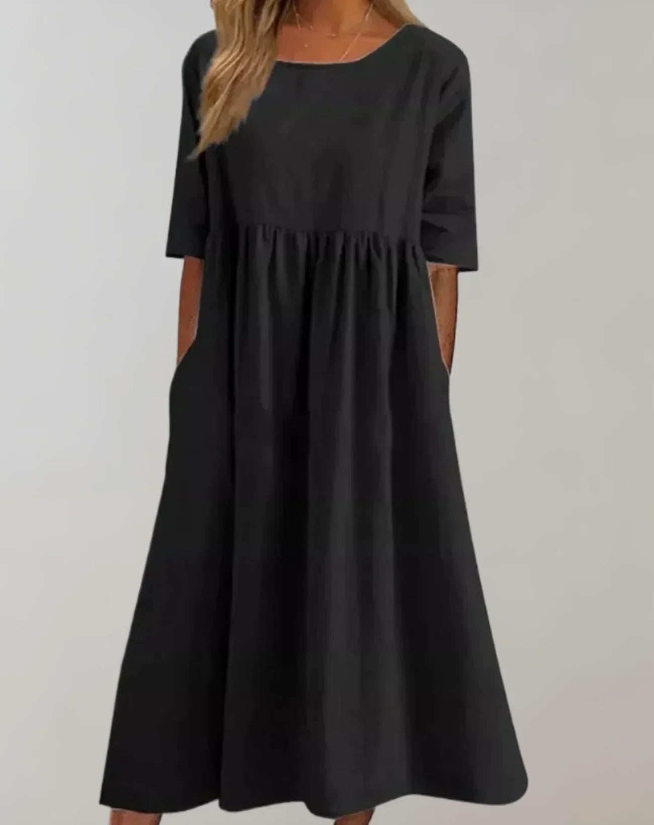 Sommerkleid Damen weiß, lockeres Midikleid mit halblangen Ärmeln und Seitentaschen, elegantes A-Linien Kleid für Freizeit und Urlaub