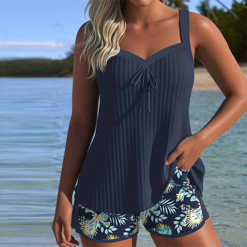 50% RABATT | NautiFlair™ | Tankini-Set – Marineblaue Eleganz trifft auf floralen Spaß