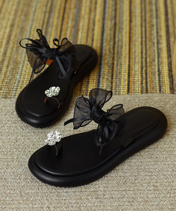 Bowra™ | Schwarzer Zirkon Tüll Schleife Bequeme Spleißung Slide Sandalen