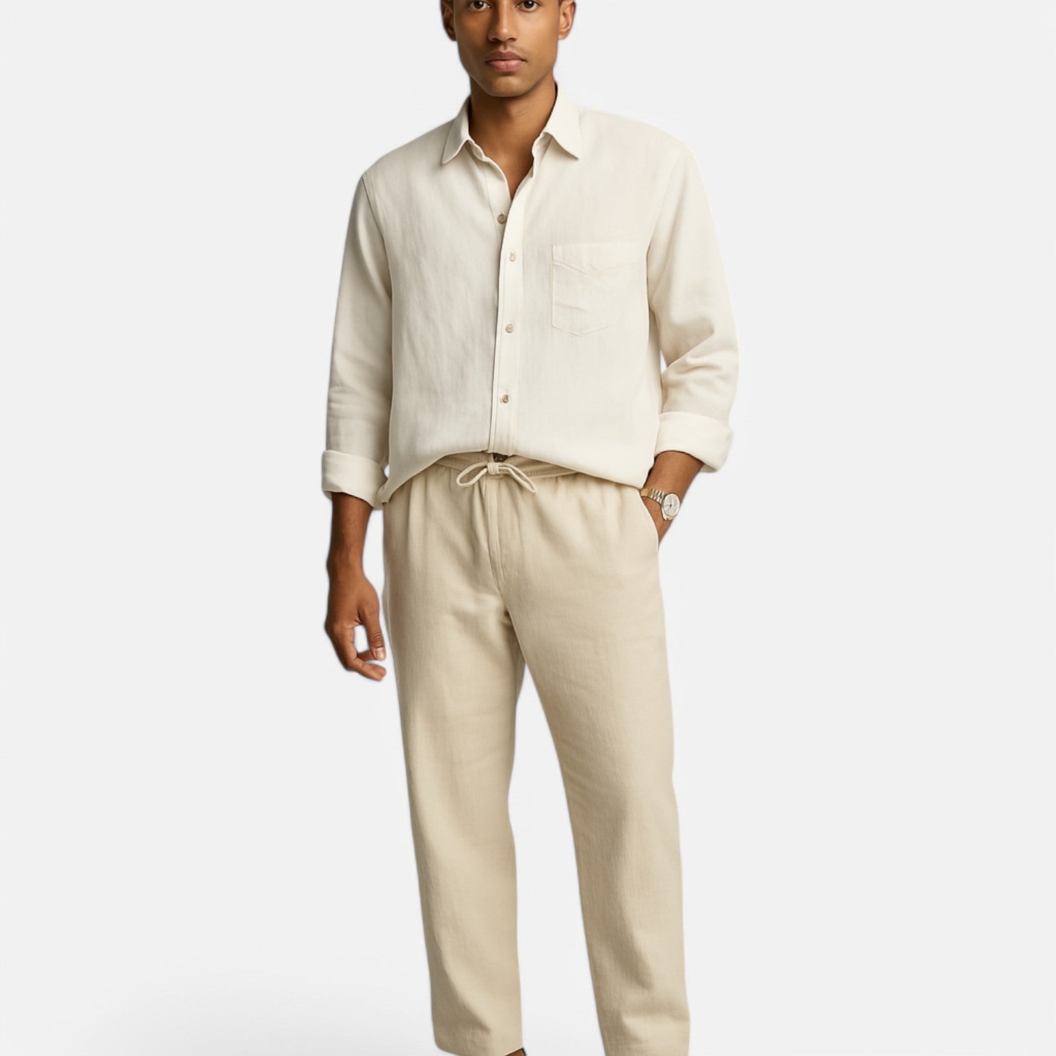 Casual Long Sleeve Linen Blend Shirt for Men