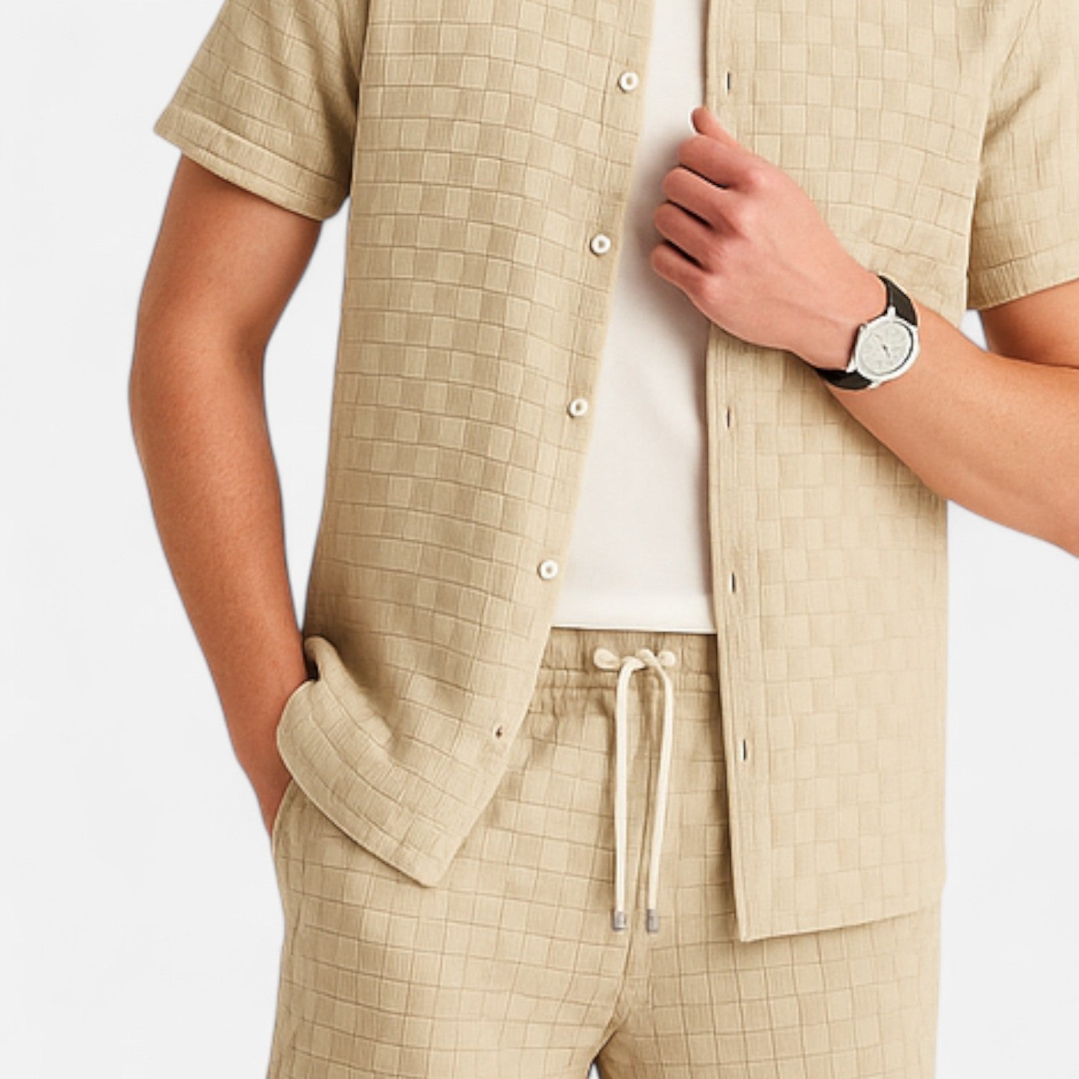 Men's Short Sleeve Textured Set – Refined Coordination, Effortless Summer Simplicity