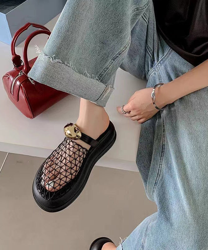 Meshique™ | Chic Schwarz Hollow Out Atmungsaktiv Mesh Plattform Slide Sandalen