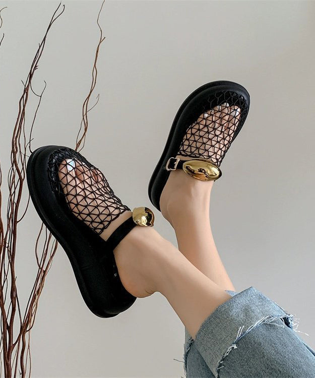 Meshique™ | Chic Schwarz Hollow Out Atmungsaktiv Mesh Plattform Slide Sandalen