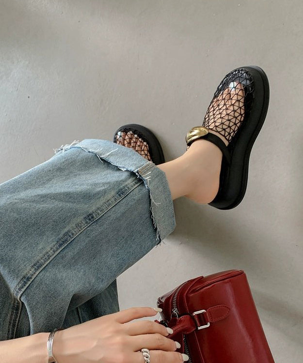 Meshique™ | Chic Schwarz Hollow Out Atmungsaktiv Mesh Plattform Slide Sandalen