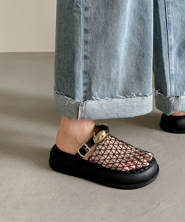 Meshique™ | Chic Schwarz Hollow Out Atmungsaktiv Mesh Plattform Slide Sandalen
