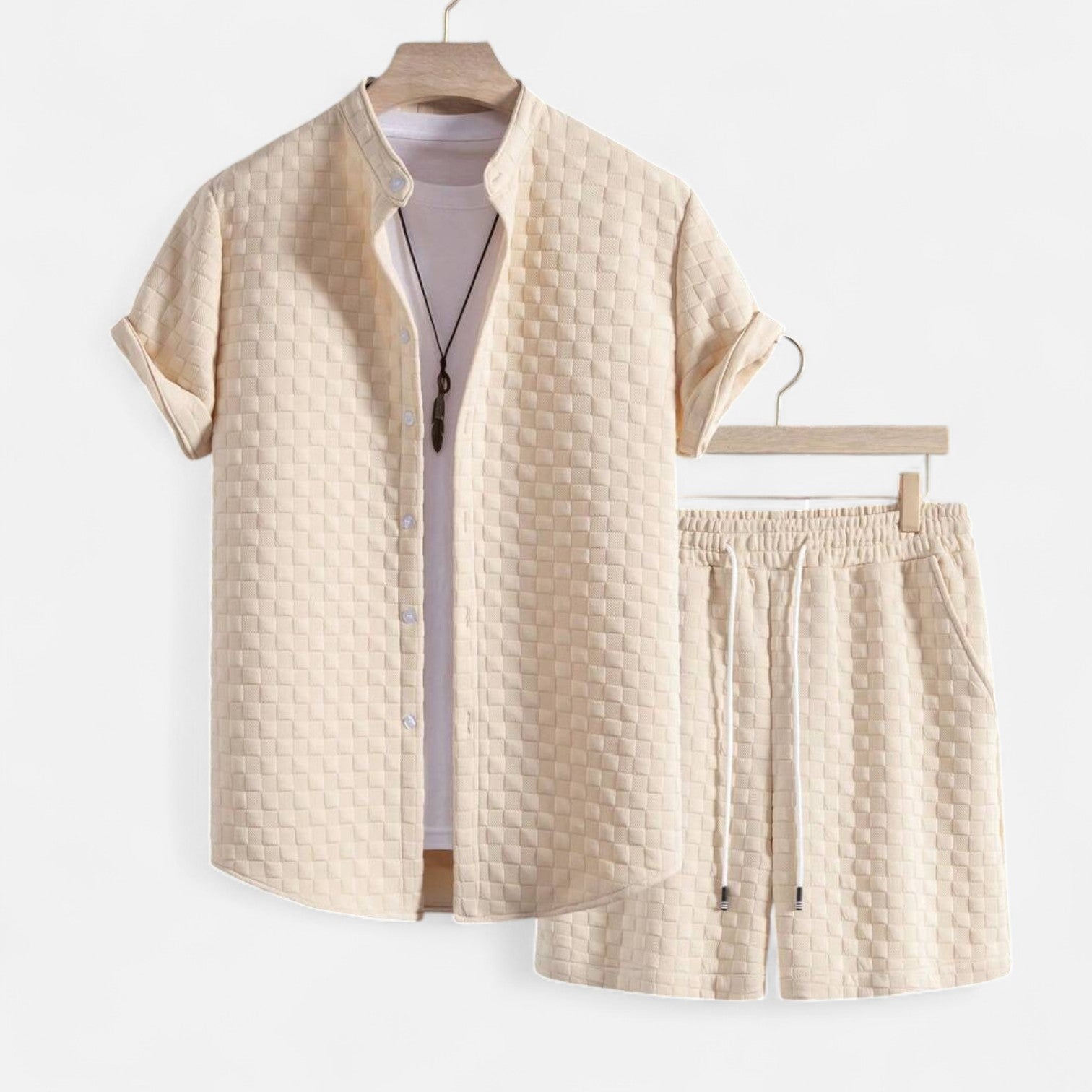 Men's Short Sleeve Textured Set – Refined Coordination, Effortless Summer Simplicity