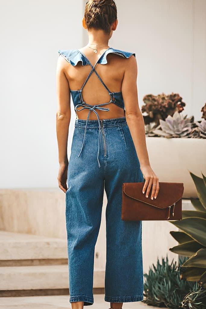 DenimDynasty™ Denim-Overall mit offenem Rücken