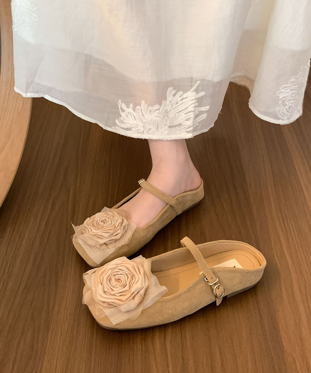 50% RABATT | Suavelle™ | French Comfy Floral Spleißen Braun Wildleder Slide Sandalen