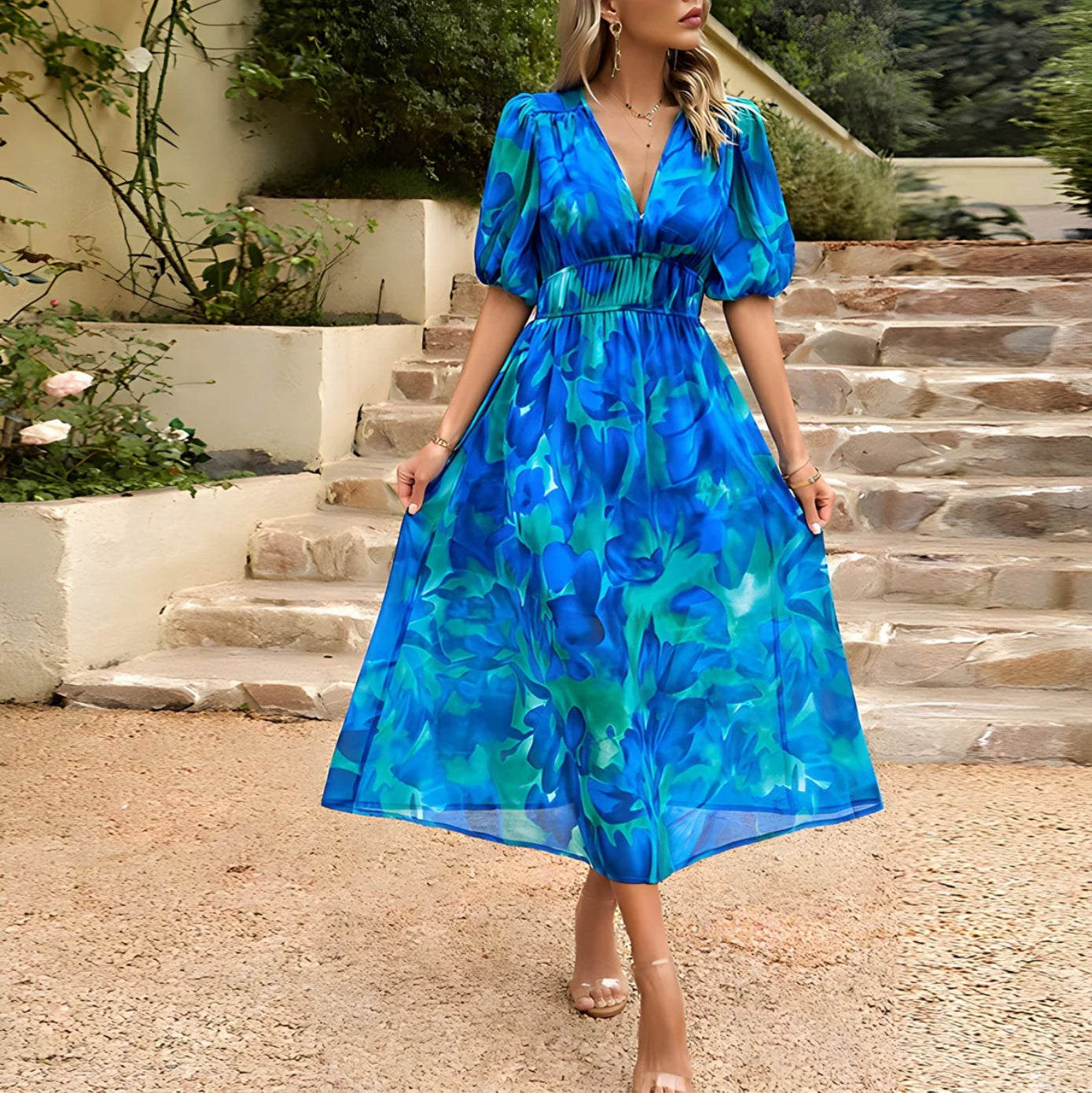 50% RABATT | Isolde™ | Midi-Kleid mit V-Ausschnitt
