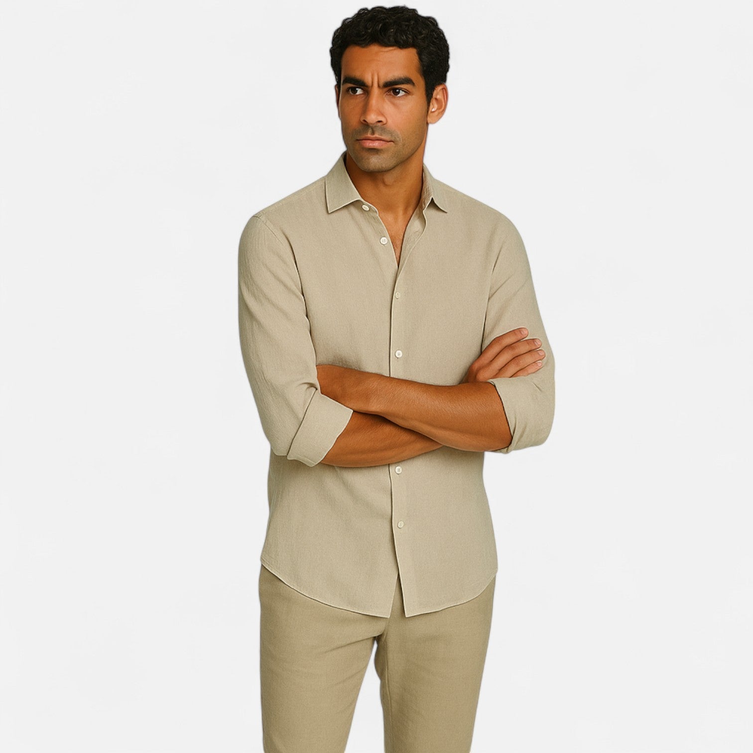 Khaki Linen Shirt for Men - Aesthetic of Old Money, Light Sartorial Ease