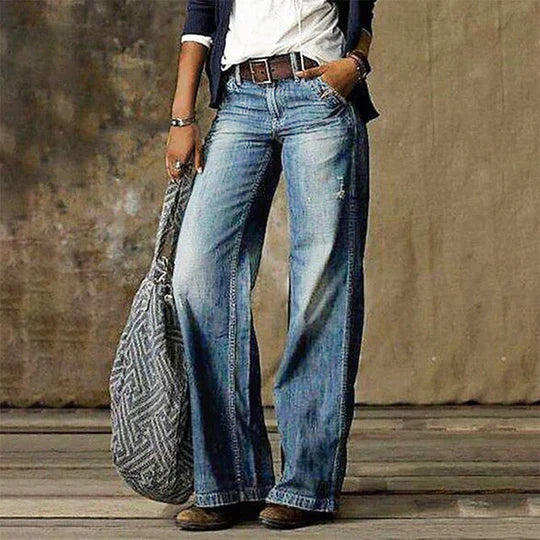 Damen Schlaghose aus Denim im Vintage Look – weite Jeans mit hohem Bund für Streetwear, Freizeit und Retro Outfits online kaufen