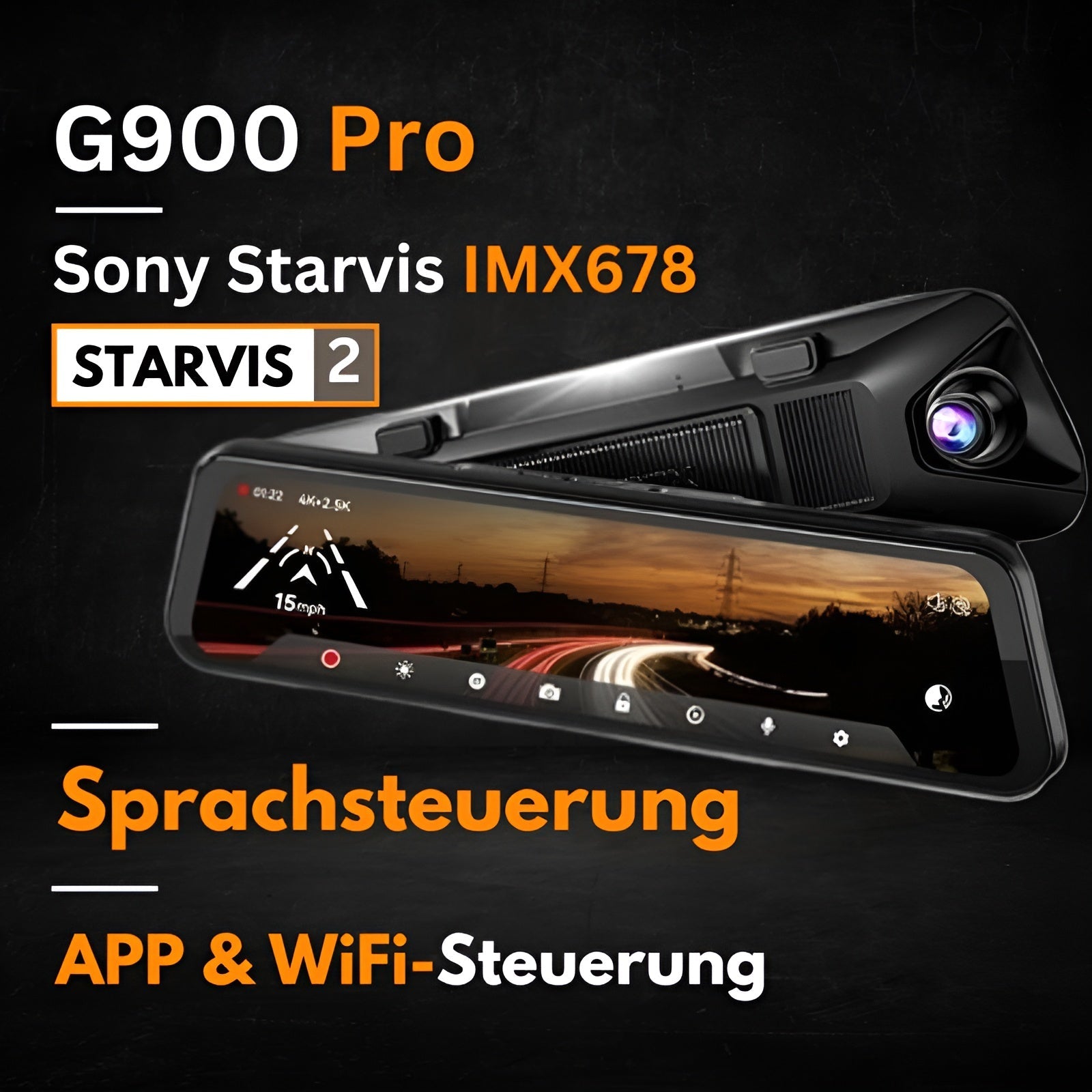 Cametra™ | G900 Pro 10” 4K Dashcam mit Sprach & App-Steuerung