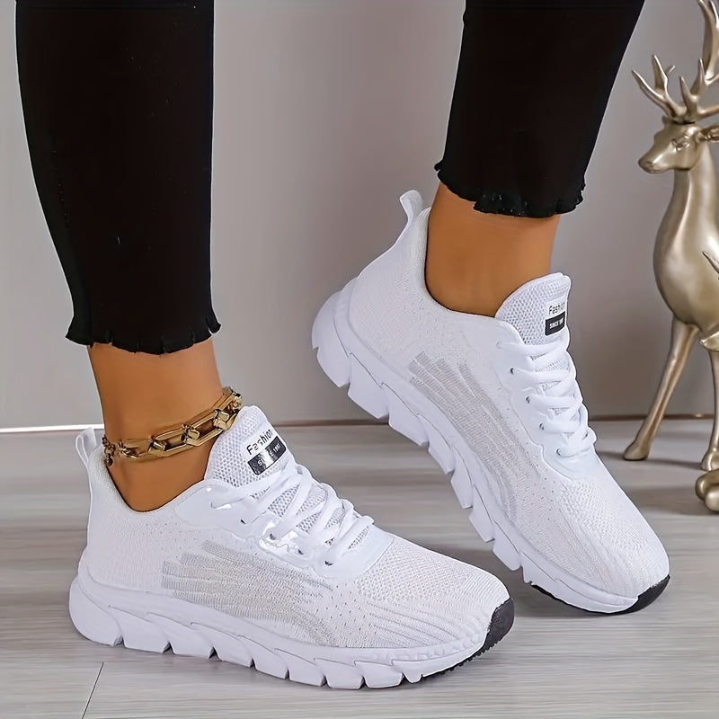 Damen-Sneaker in Weiß – atmungsaktive Sportschuhe mit Mesh-Obermaterial und rutschfester Sohle